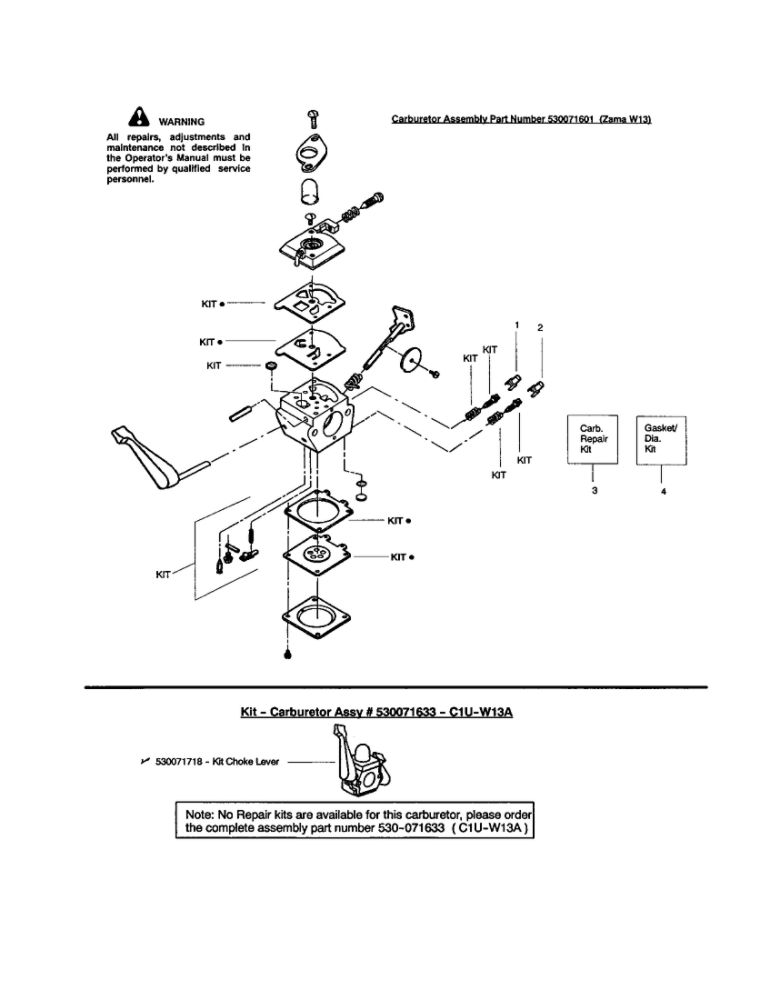 Carburetor Diagram and Parts List for GHT220LE Type 3 Weed Eater Hedge Trimmer